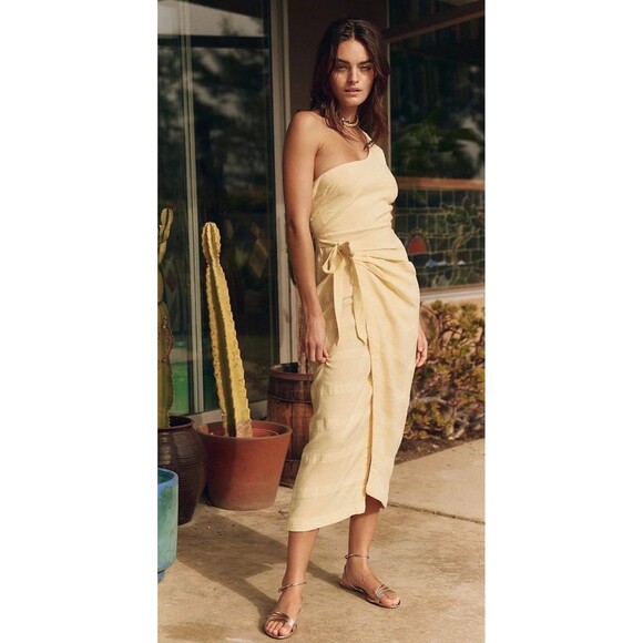 Free People Free-est At Leisure Midi Dress Wrap Smocked One-Shoulder S 283910 - Picture 1 of 7